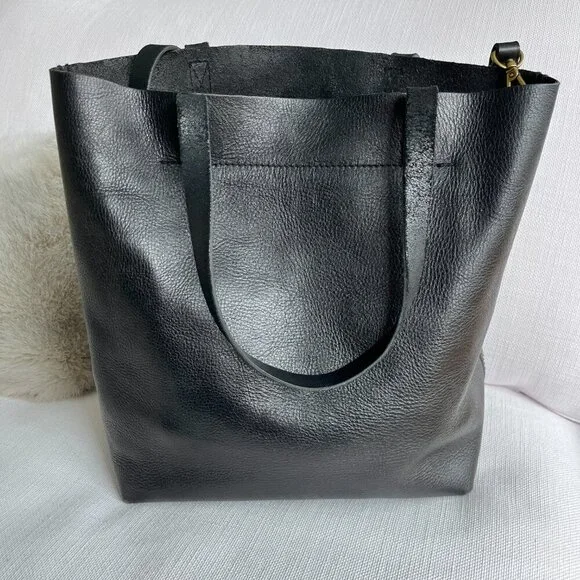Madewell Medium Transport Tote Black Leather Open Top Shoulder Bag Classic - Picture 5 of 14